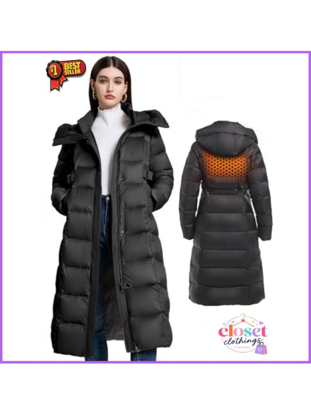 Women's Full Length 800 Fill Duck Down Hooded Puffer Coat
